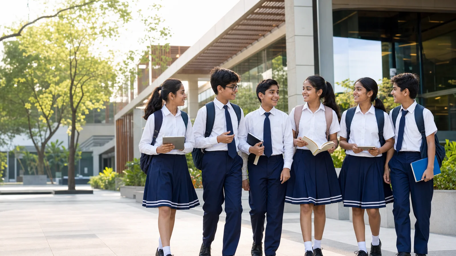Indian schoolchildren at a modern Tier-1 city school campus
